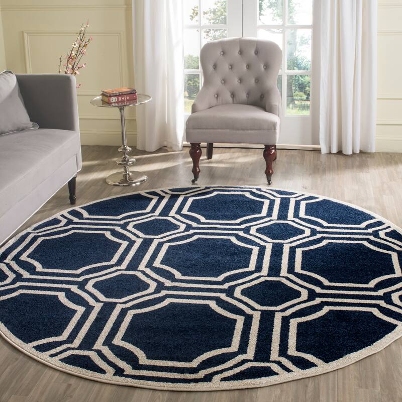SAFAVIEH Amherst Aleksei Modern Rug - 7' Round - Navy/Ivory