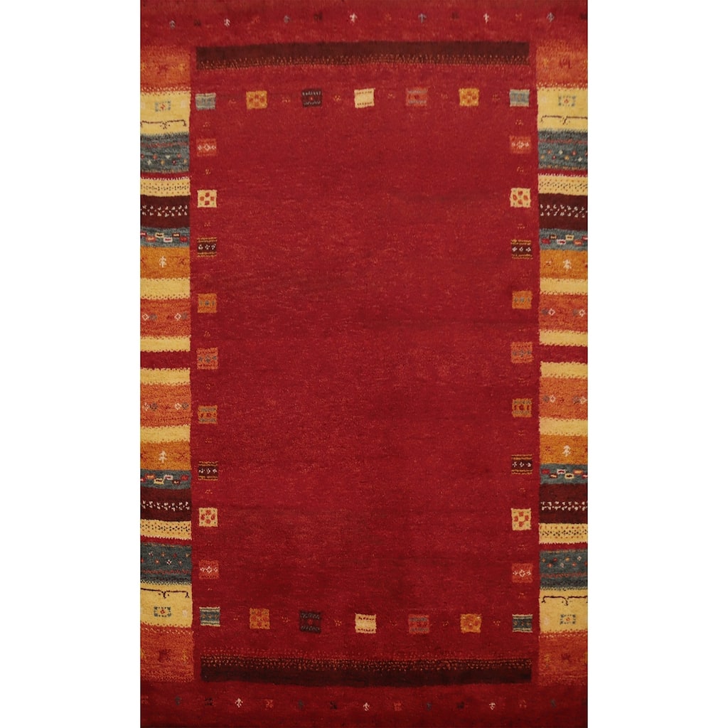Hand Knotted Oriental 100% Wool Carpet Tribal Geometric Red Gabbeh Area Rug - 7' 10'' X 5' 5''