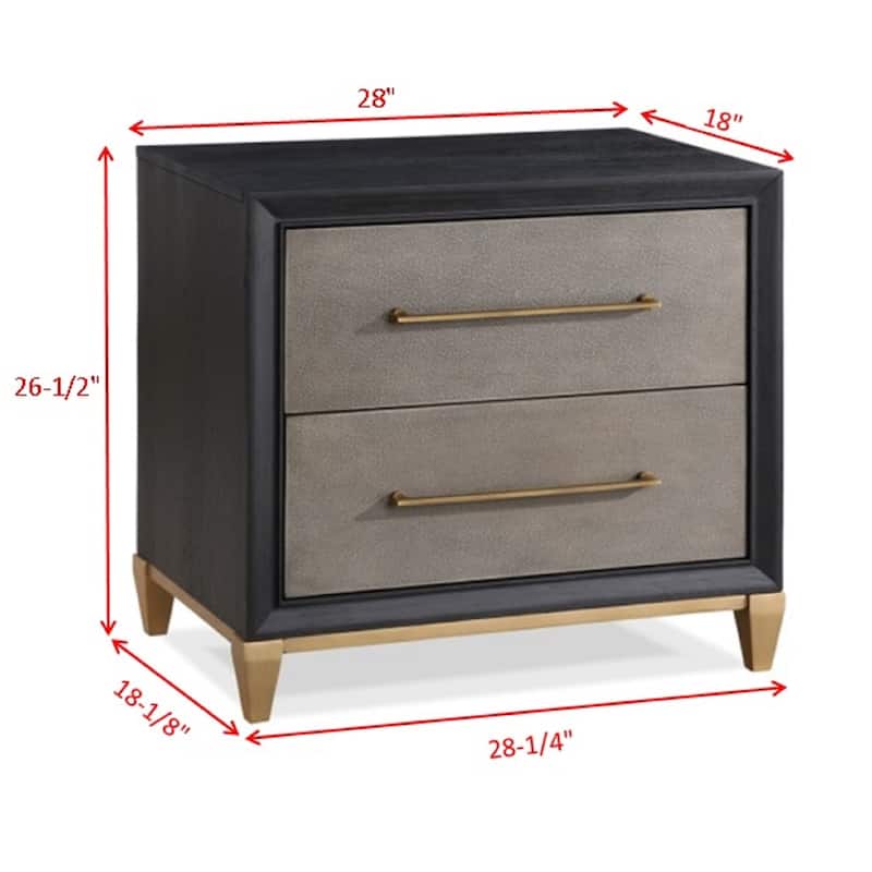 1pc Contemporary Dark Wood Finish Brushed Gold Hardware Tapered Legs Two-Drawers Nightstand Wooden