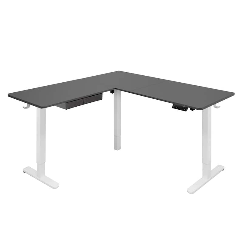 Mount-It! Large 63"W Electric Corner Adjustable Standing Desk, Black/White (MI-15016)