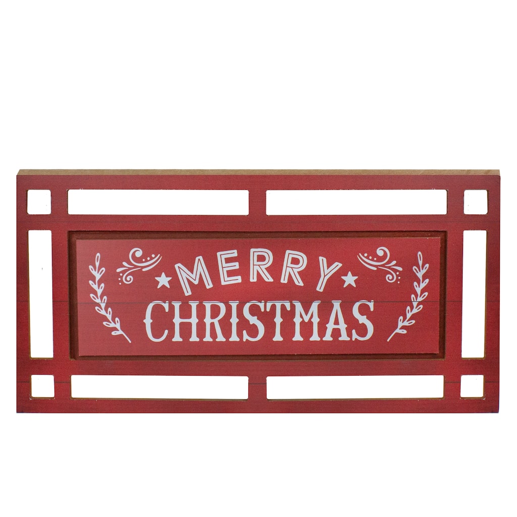 24" red and white merry christmas rectangular carved wooden wall sign