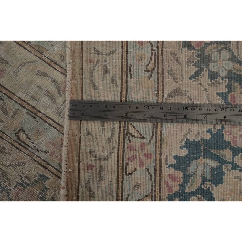 Hand Knotted Oriental 100% Wool Carpet Traditional Floral Beige & Ivories Kerman Area Rug - 14' 1'' X 10' 1''