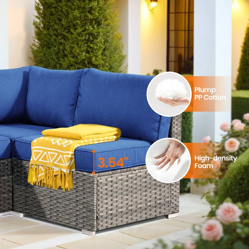 HOOOWOOO 8-piece Grey Wicker Patio Furniture Set Sectional Sofa with Fire Pit Table