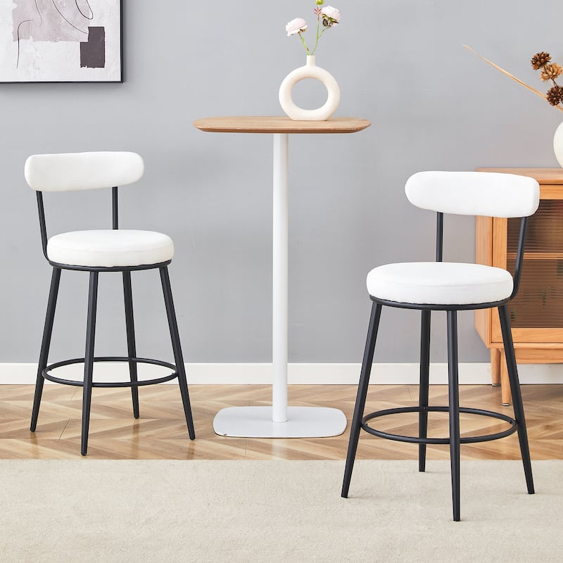 Counter Height Bar Stools Set of 2, Fabric Upholstered Bar Stools with Open Back, Kitchen Island Chairs with Footstool