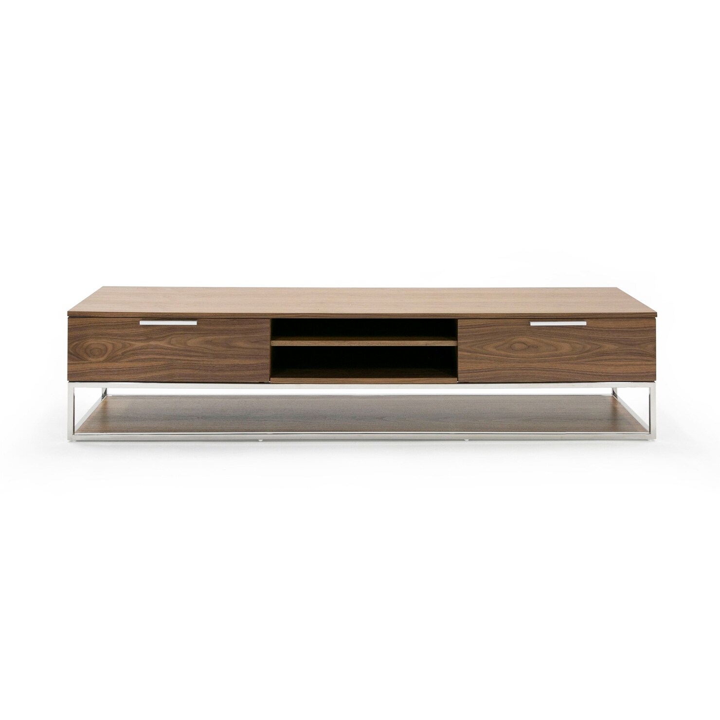 Modrest Heloise Modern Walnut and Stainless Steel TV Stand