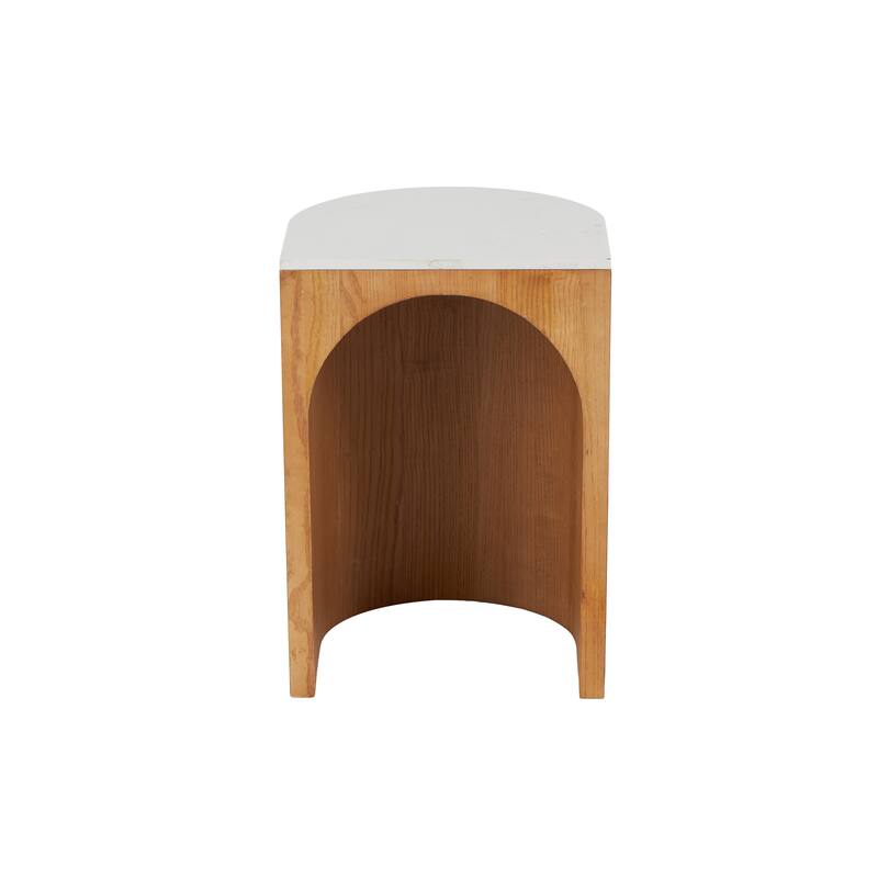 Brown or Black Wood Cutout Arch Side End Accent Table with White Marble Tabletop