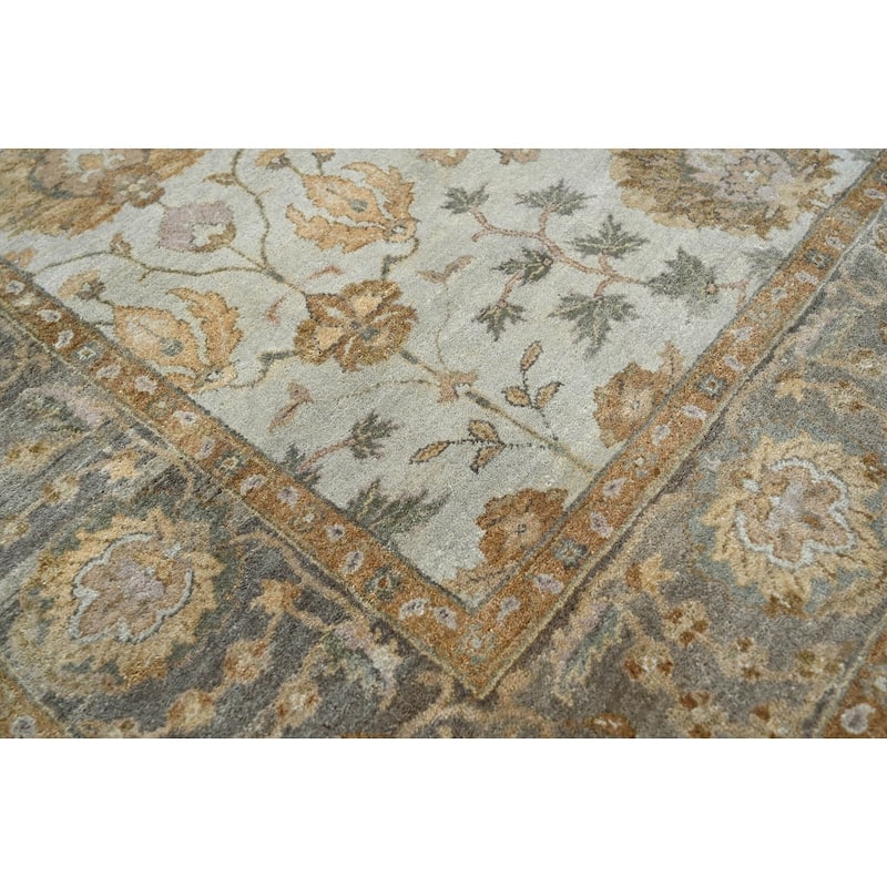 Multi Size Hand Knotted Blue Traditional Oushak Wool Oriental Area Rug - 6' 1'' x 8' 10''