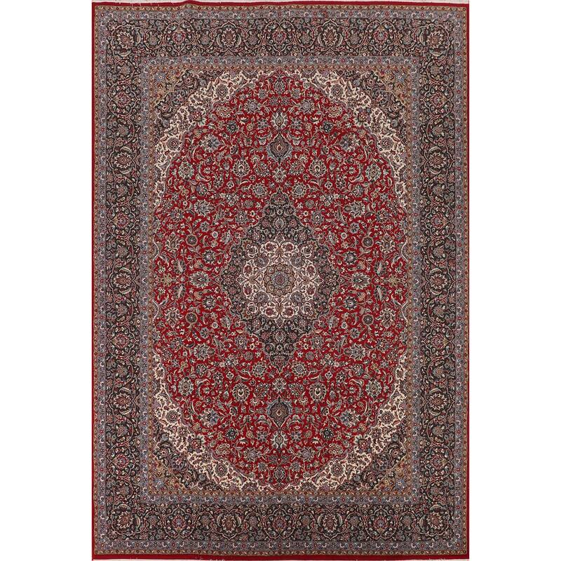 Red Traditional Kashan Turkish Rug Machine Made Oriental Carpet - 9'9" x 12'11"