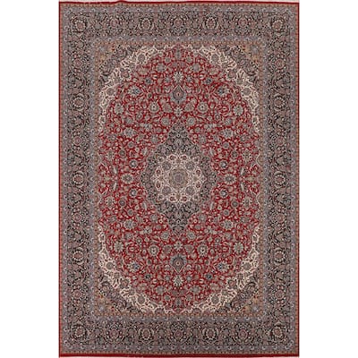 Red Traditional Kashan Turkish Rug Machine Made Oriental Carpet - 9'9" x 12'11"