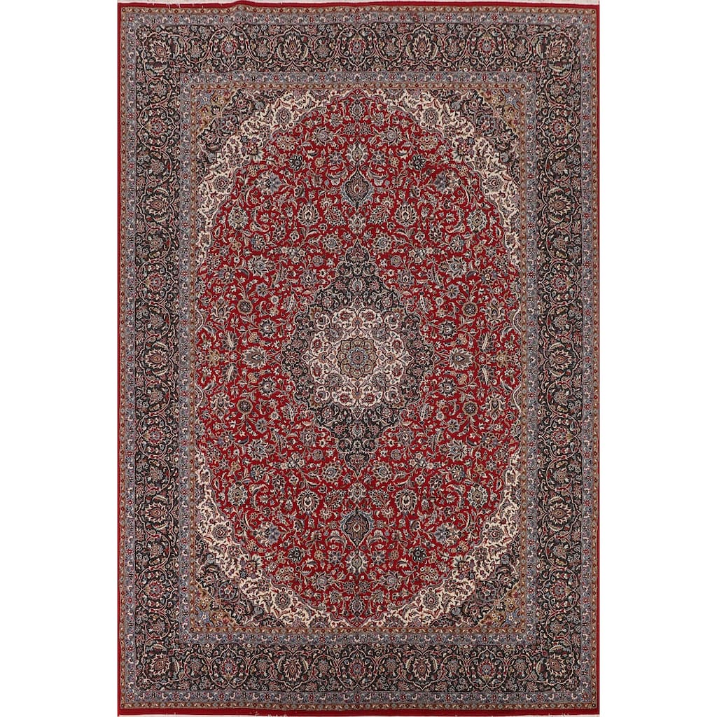 Red Traditional Kashan Turkish Rug Machine Made Oriental Carpet - 9'9" x 12'11"