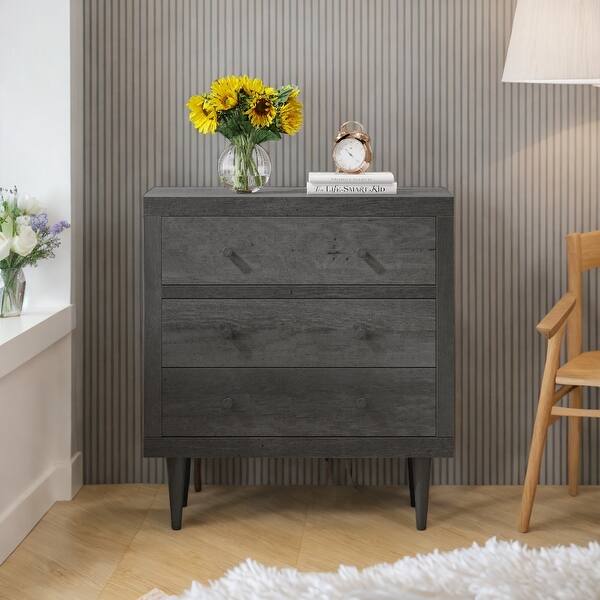 Mid-Century Modern 3-Drawer Chest, Faux Wood Dresser with Rubberwood Legs,  Bedroom Storage Organizer with Knobs, Grey - Bed Bath & Beyond - 42299380