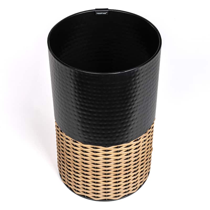 happimess Asher Modern 4.13-Gallon 2-Tone Faux Wicker/Metal Cylinder Waste Basket