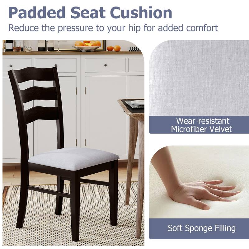 Gymax Dining Chairs Set of 4 Fabric Rubber Wood Legs Padded Seat Wavy