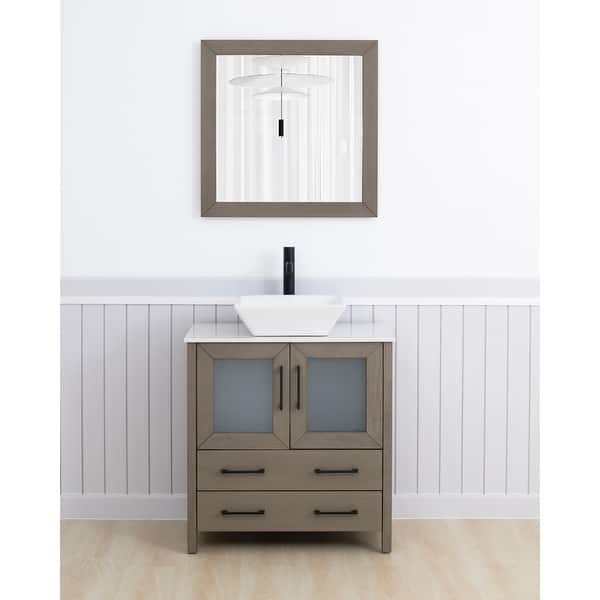 slide 2 of 41, Vanity Art 30-inch Single Sink Bathroom Vanity Set With Engineered Marble Top and Free Mirror - 30 x 18.5 x 36 Inches Driftwood Gray