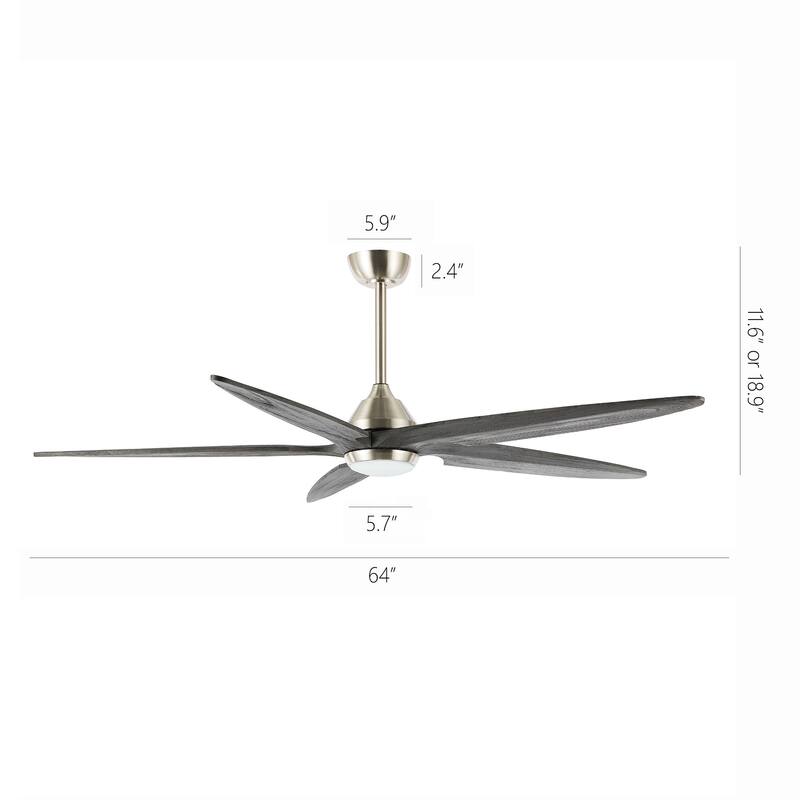 GetLedel 64" Solid Wood 5-Blade Dimmable LED Ceiling Fan with Remote and Light