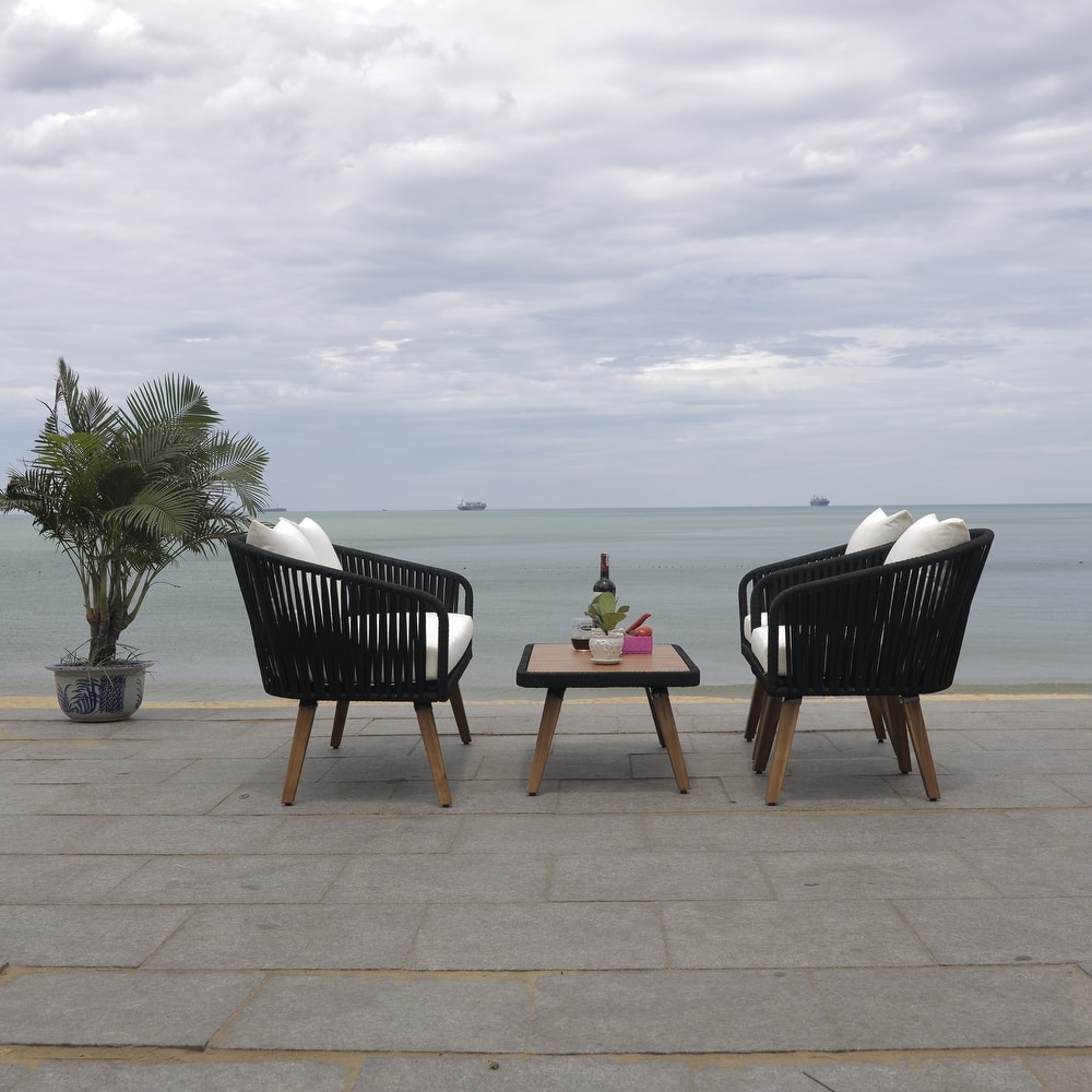 SAFAVIEH Outdoor Amelie 4 Piece Coastal Patio Chat Set - 55W x 31D x 28H