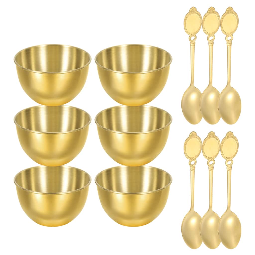 6 Pcs Stainless Steel Sauce Dishes and Spoons, 3.4" Dipping Bowl Saucers, Gold