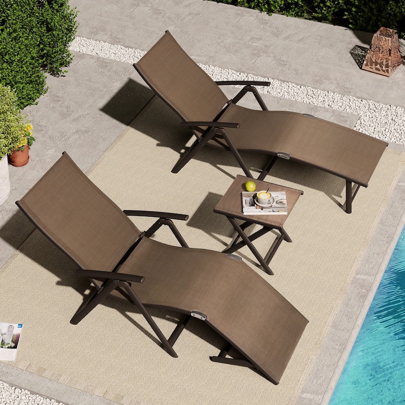Pellebant Outdoor Adjustable Chaise Lounge Folding Chair and Table Set - N/A