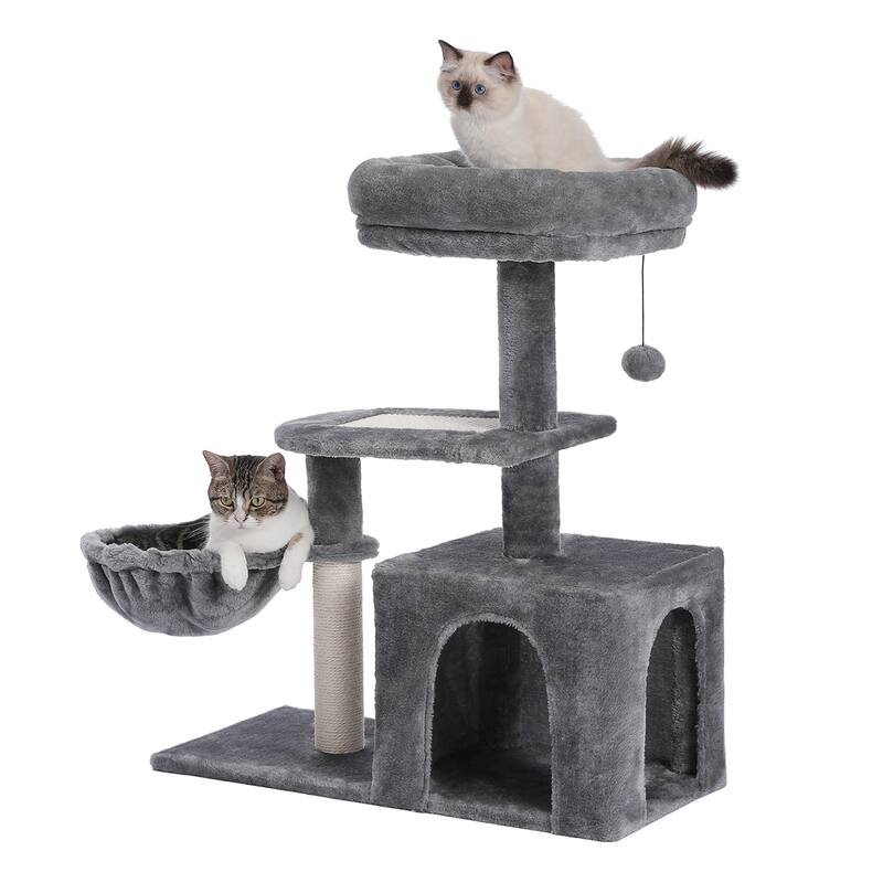 Plush Cat Tree Tower with Large Condo, Hammock and Sisal Scratching Post