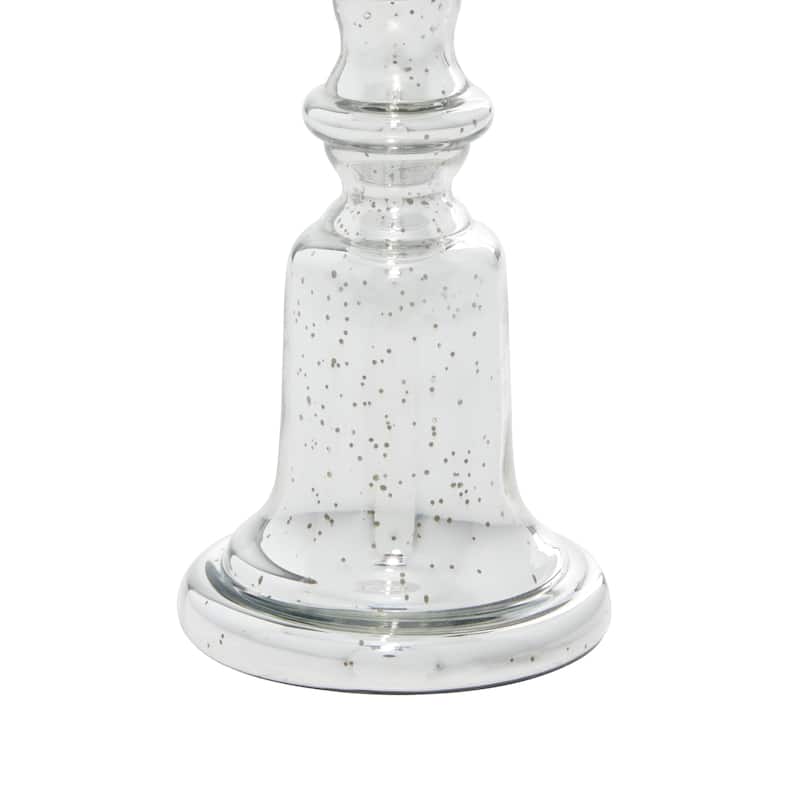 Glass Handmade Turned Style Pillar Candle Holder - Set of 2 Silver - Roche River Decor - 5"W x 5"L x 12"H