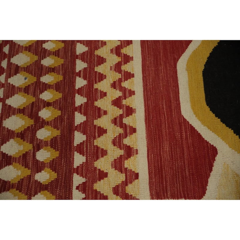 Hand Woven Oriental 100% Wool Carpet Southwestern Tribal Yellow & Gold Kilim Area Rug - 13' 0'' X 10' 2''