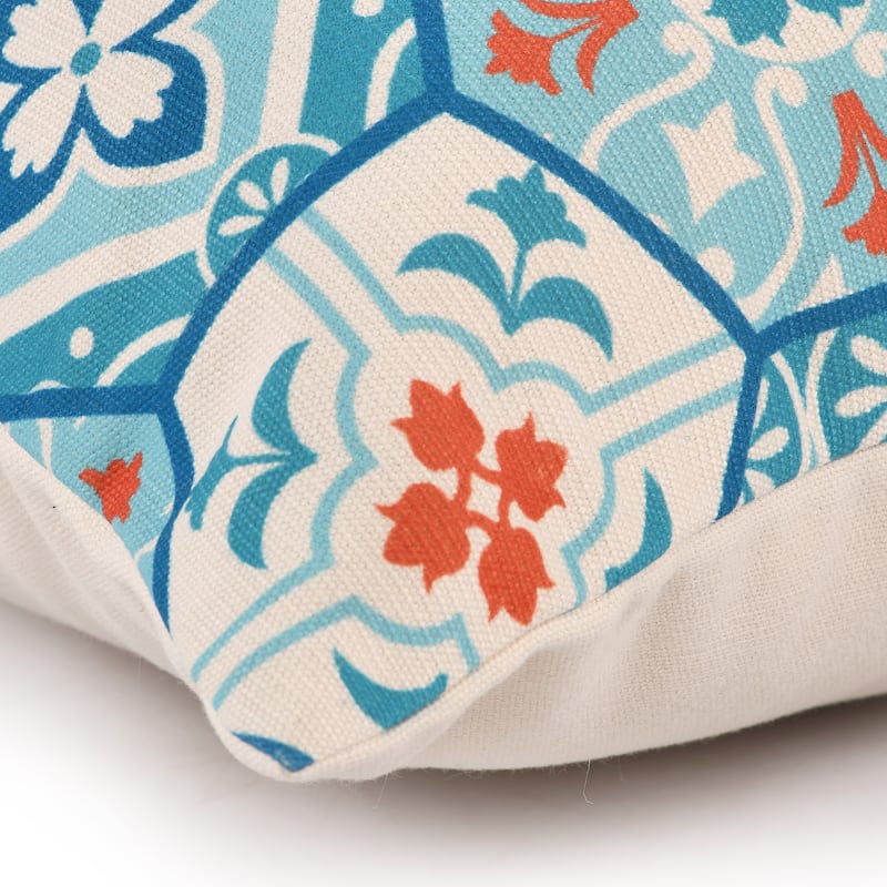Sevita Handwoven Teal/Orange Patchwork Moroccan Indoor/Outdoor Throw Pillow, 20" x 20"