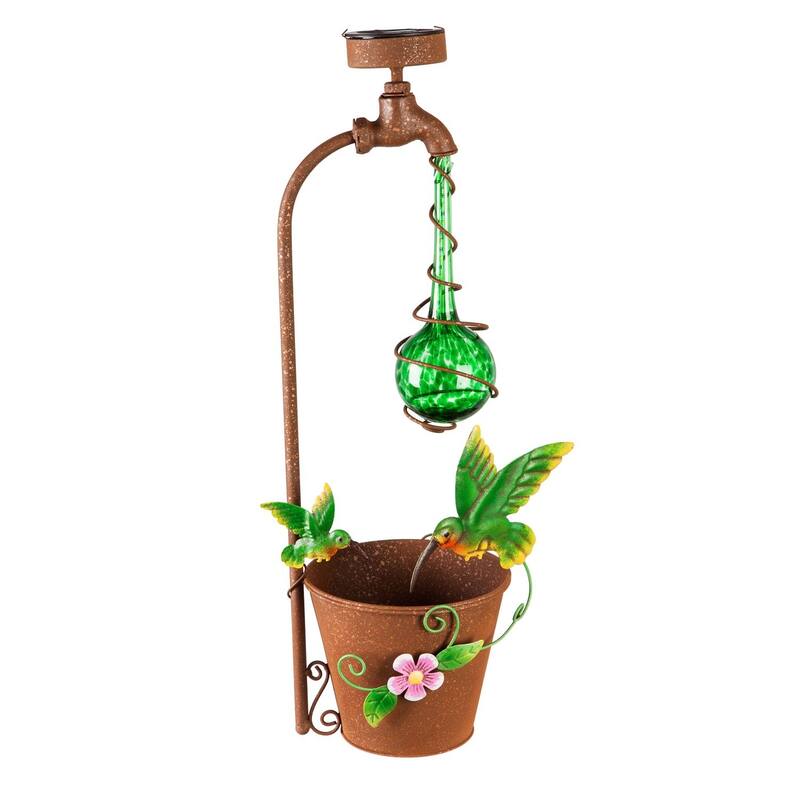 20.5"H Solar Drip Light Swirl Glass Planter, Green