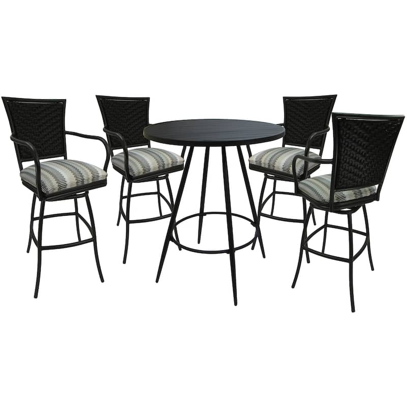 Outdoor/Indoor Metal Pub Set - Erin 30" Swivel Bar Stools - 30" Seat Bar Height - Linen Sun Stripe - Black