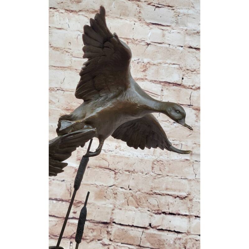 Flying Ducks In The Reeds Bronze Sculpture Statue Wildlife Decor On Marble Base