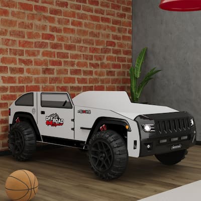 Furniture of America Keanu Modern White Twin Off-Road Style Platform Bed with LED Headlights
