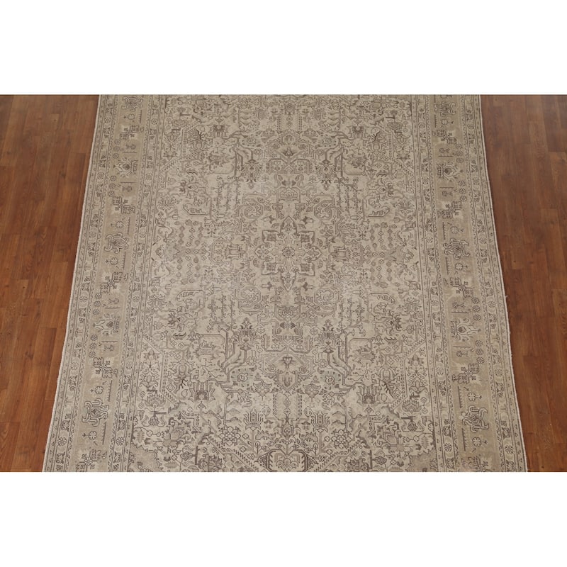 Distressed Geometric Tabriz Persian Vintage Rug Handmade Wool Carpet - 6'9" x 9'7"