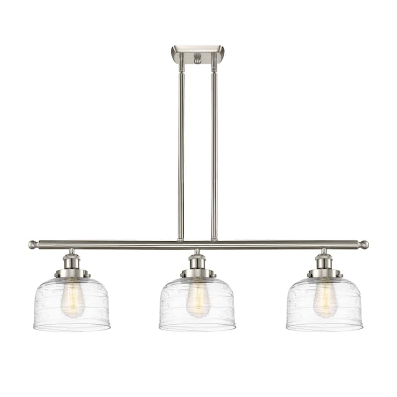 Innovations Lighting Bell - 3 Light 36" Island Light - 12" Shade - Clear Deco Swirl/Brushed Satin Nickel