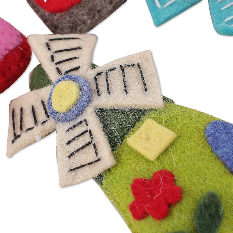 Novica Handmade Fantasy Windmills Wool Ornaments (Set Of 6)