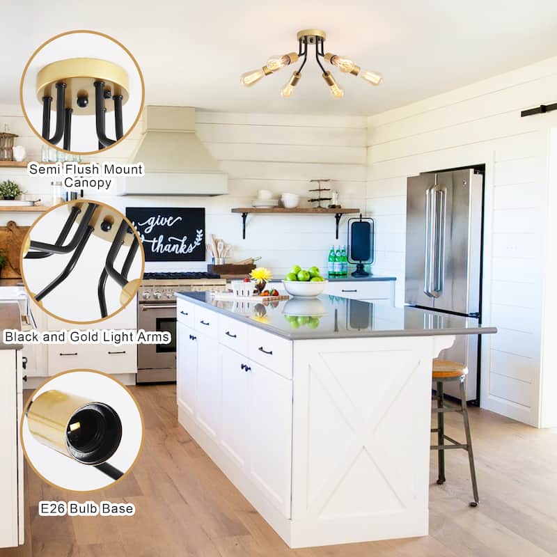 6-Light Modern Sputnik Light Fixture Semi Flush Mount Ceiling Lighting - 14.76' W