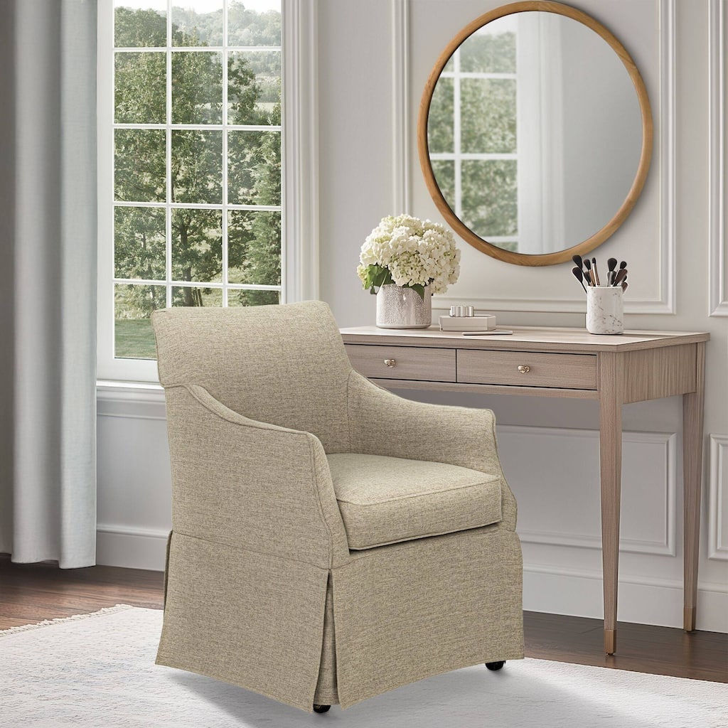 Roomfitters Upholstered Dining Armchair, Traditional Martha Stewart Bedford Collection Seating with Hidden Casters, Beige