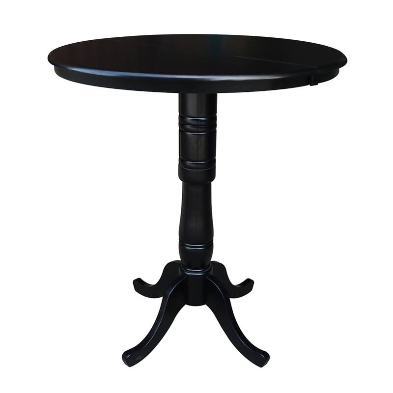 36" Round Bar Height Table with 12" Leaf and 4 X-back Stools - Black - 5 Piece set