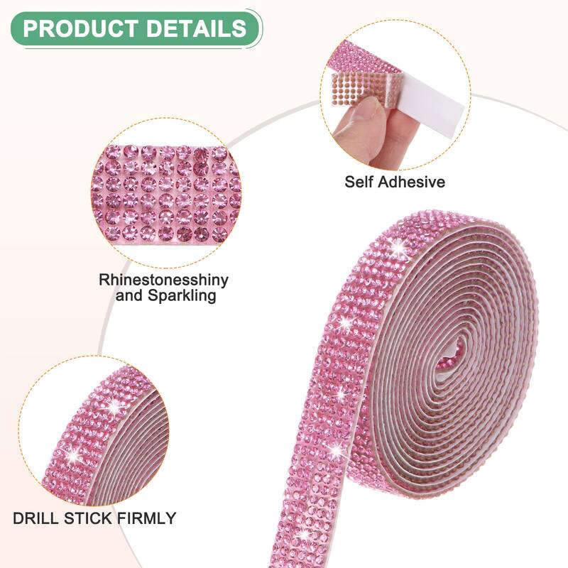 2-Roll Crystal Rhinestone Ribbon,0.5/1.1 Inch x 2 Yards for DIY - Light Pink