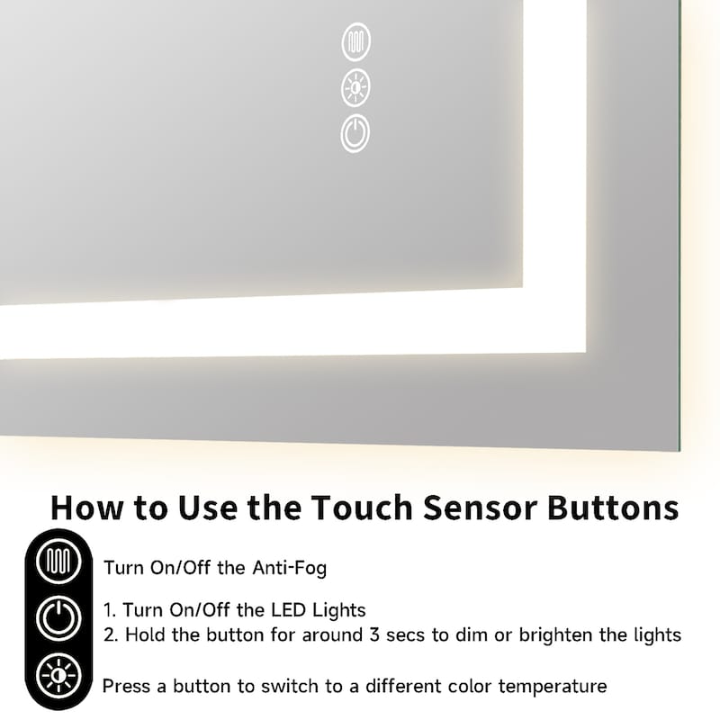 Topcraft Frameless Tempered Glass Mirror with Dual LED Strip Lighting