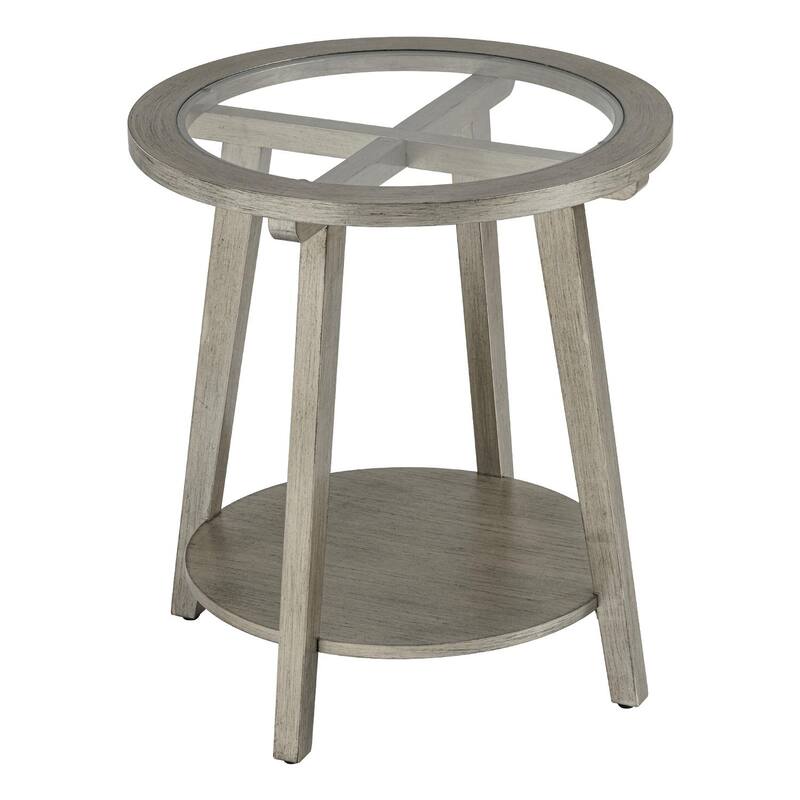 COSIEST 2-Tier Silver Round Glass Table for Living Room - 22" W x 22" D x 24"H