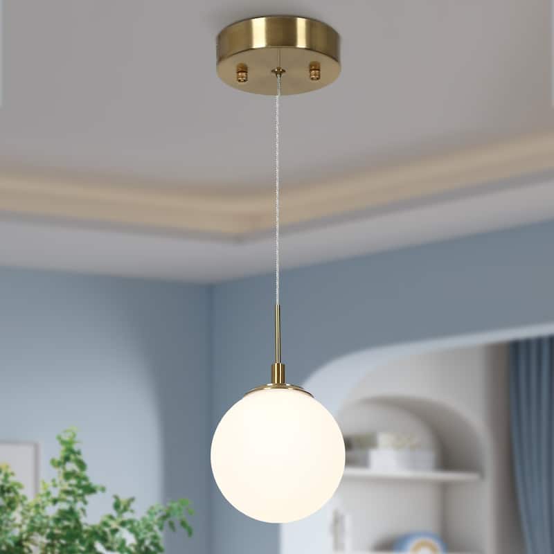 Modern 1-Light Gold LED Pendant Lights Globe Glass Kitchen Island Lights for Dining Room - 4.7" D x 8.5" H