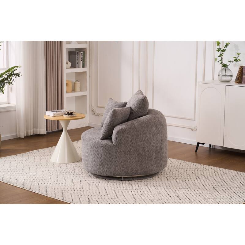 Oversized Swivel Round Barrel Chair, Ergonomic Single Sofa Chair, Upholstered Accent Chair with 3 Removable Pillows