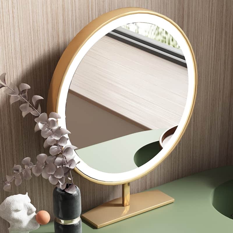 Modern Makeup Vanity Table With LED Lighted Mirror,Dressing Table with Movable Tray Top, 3 Solid Wood Drawer, Without Stool