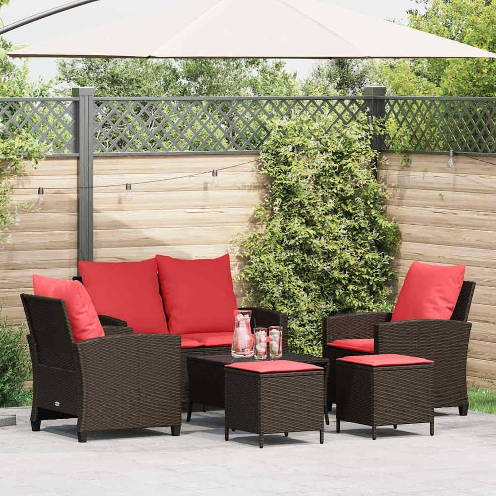 vidaXL 6 Piece Patio Sofa Set with Cushions Black/Brown/Gray Poly Rattan
