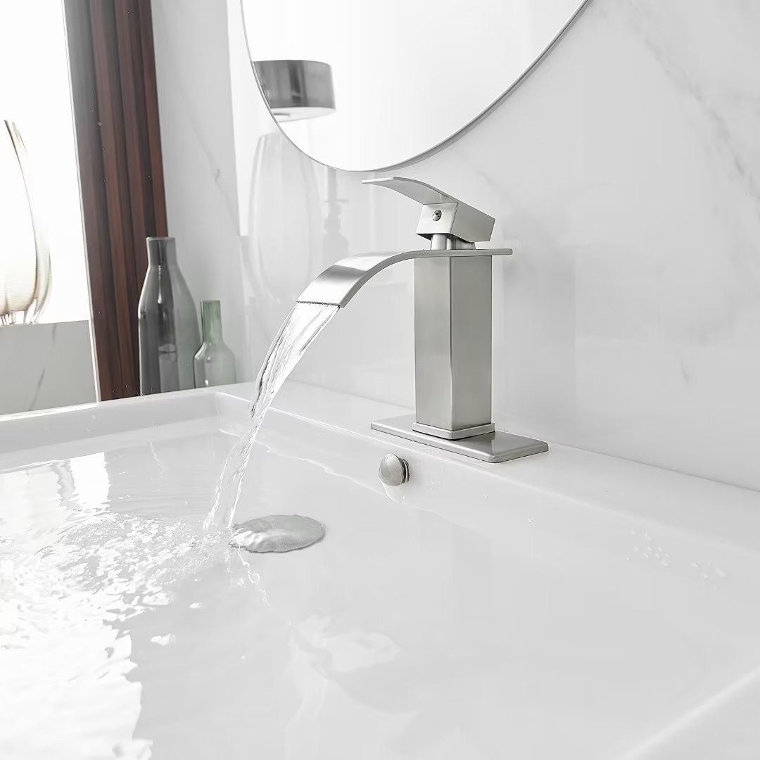 Brushed Nickel Single Handle Stainless Steel Bathroom Sink Faucet