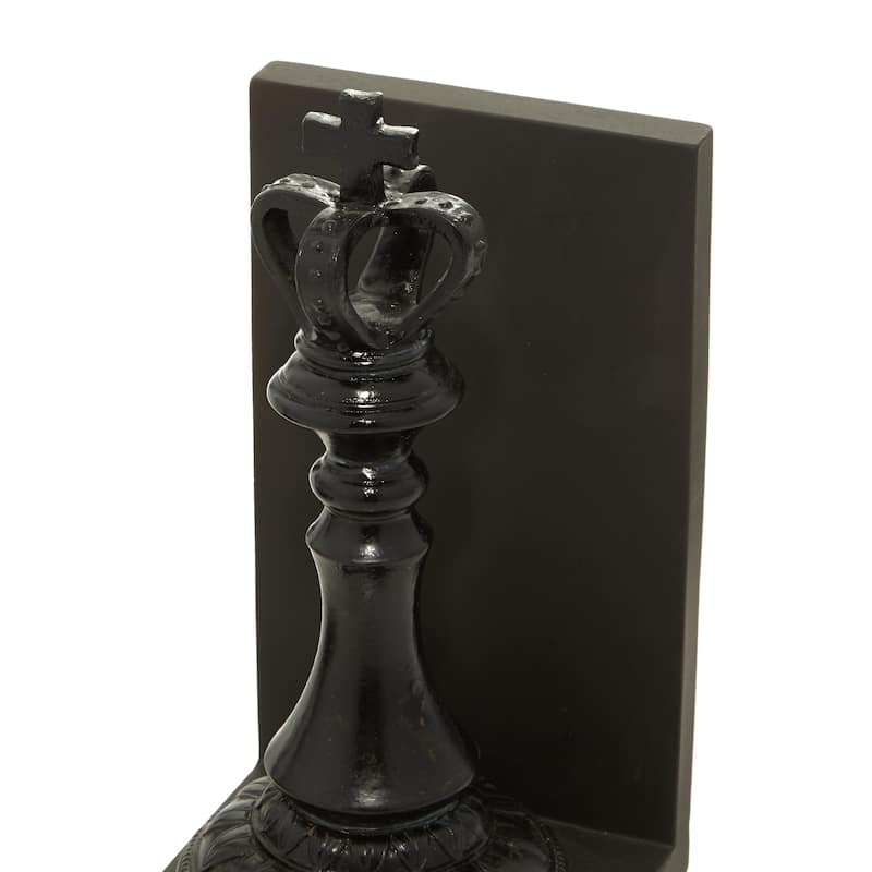 Black Polystone Chess Decorative Bookends with King and Queen (Set of 2)