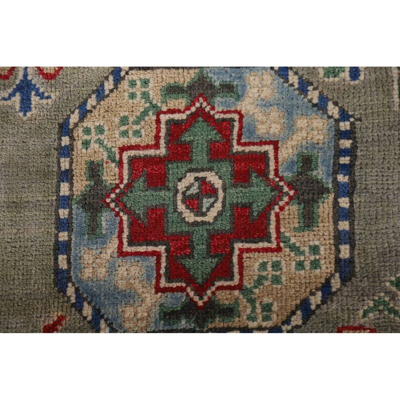 Hand Knotted Oriental 100% Wool Carpet Traditional All-Over Green Kazak Area Rug - 9' 10'' X 6' 7''