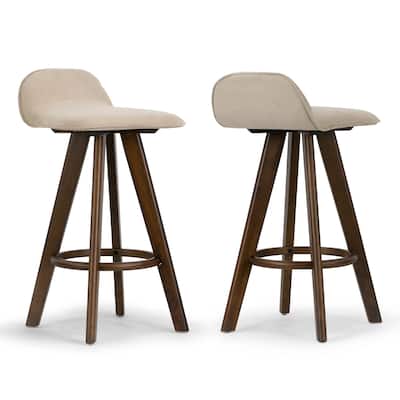 Set of 2 Asta Dark Brown Rubberwood Barstool with Low Back Fabric Seat