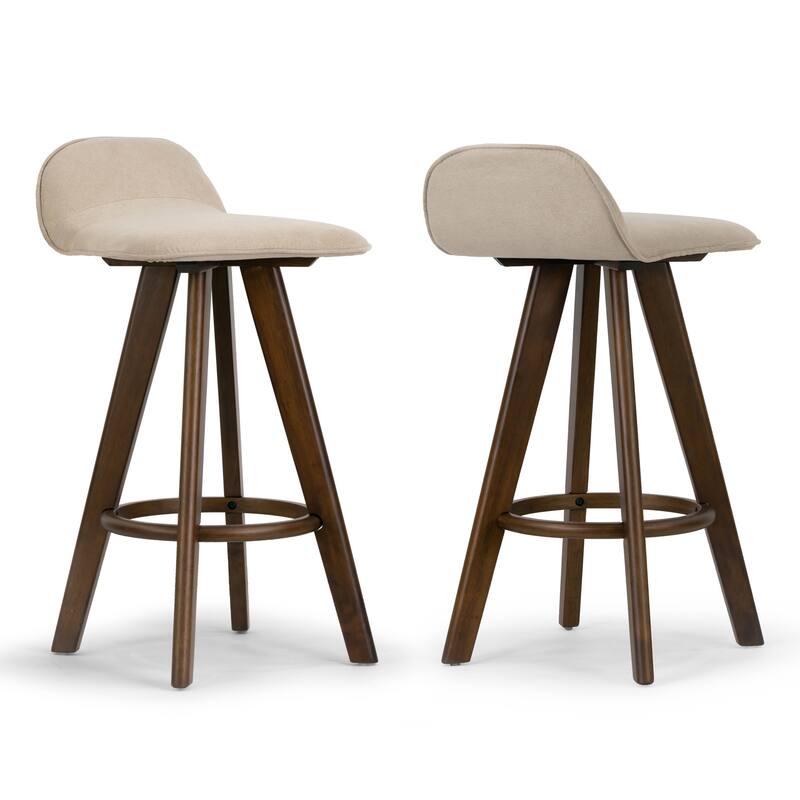Set of 2 Asta Dark Brown Rubberwood Counter Stool with Low Back Fabric Seat