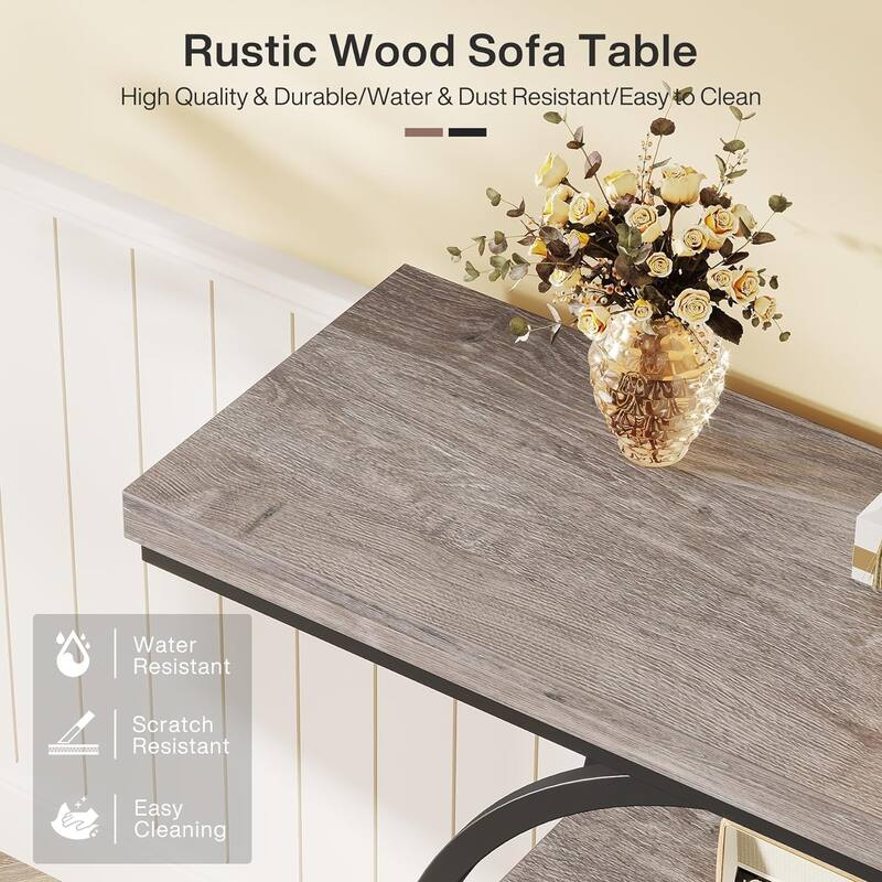 41.3" Console Table, Industrial 4-Tier Entryway Table with Circle Base - 41.3" W x 11.8" D x 31.5" H