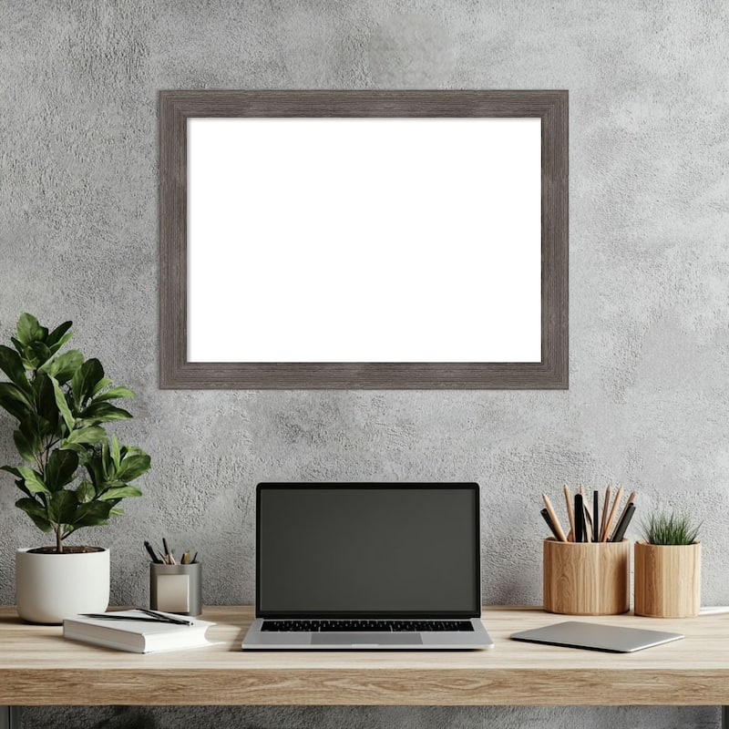 Amanti Art Pinstripe Lead Grey Framed Dry Erase Magnetic Board